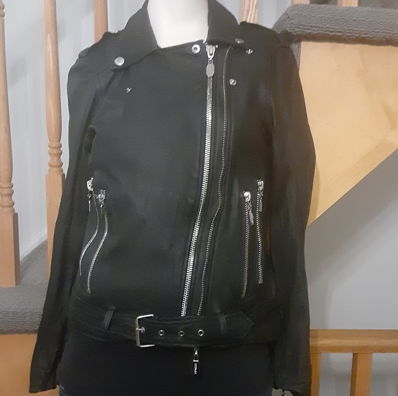 Prune Genuine Sheep Leather Black Biker Style Jacket- Women's Size Small - Picture 3 of 6